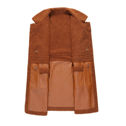Long Reversible Plush Leather Jacket For Women