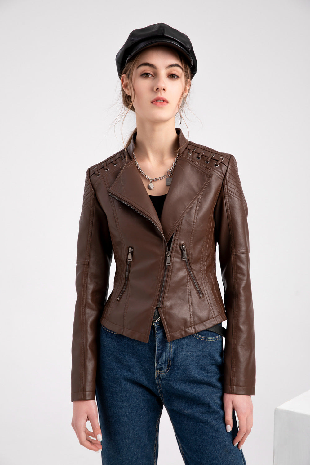 Women's Cropped Leather Multicolor Jacket