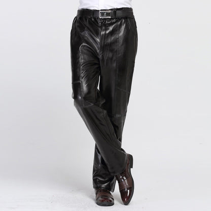 Men's Fleece Winter Trousers Leather Pants