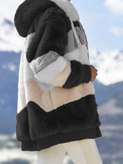 Women's Winter Warm Coat Contrasting Lamb Wool Padded Coat