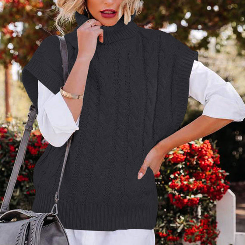 Women's Short Sleeve Turtleneck Knit Sweater