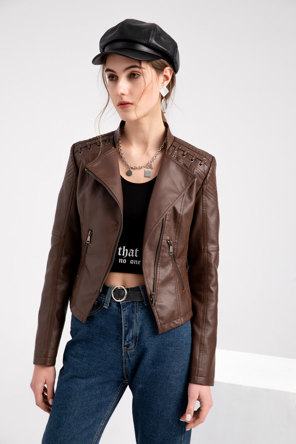 Women's Cropped Leather Multicolor Jacket