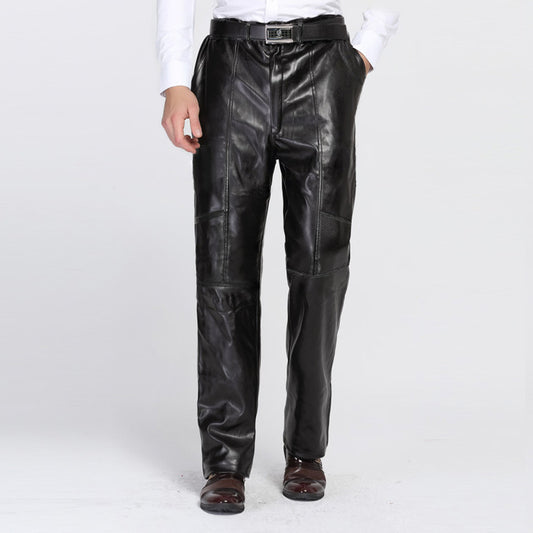 Men's Fleece Winter Trousers Leather Pants