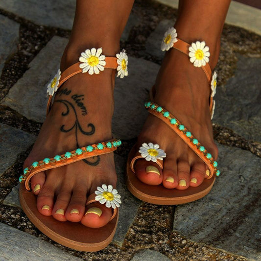 Floral Flat Beach Sandals For Women