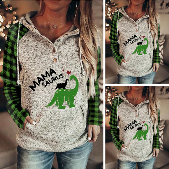 Mama Saurus Plaid Women's Hoodie Sweatshirt Sweater