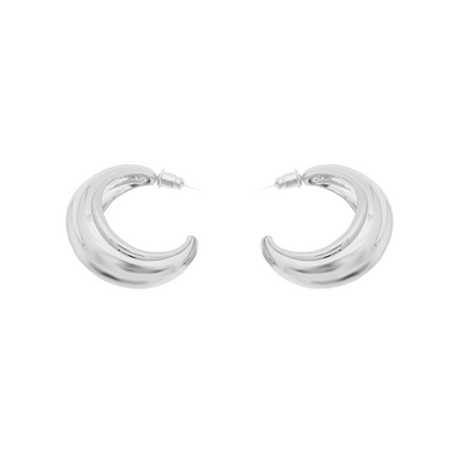 C Shape Silver Earrings