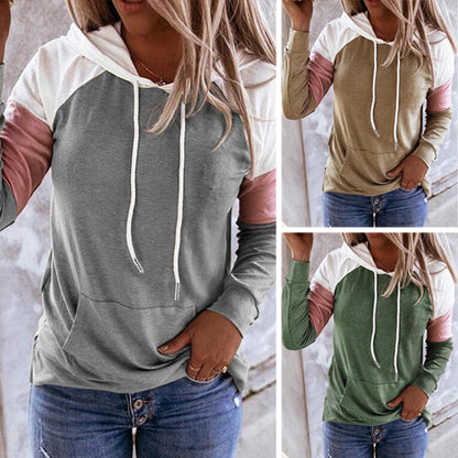 Color Block Lace Up Kangaroo Pocket Sweatshirt