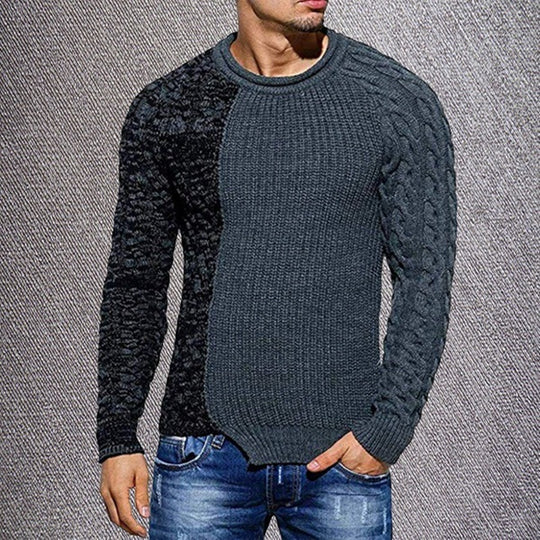 Men's Round Neck Sweater Colorblock Knitted Pullover