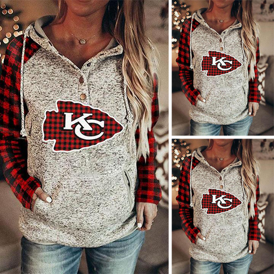 Buffalo Plaids KC Splicing Hoodie Women's Sweatshirt Sweater