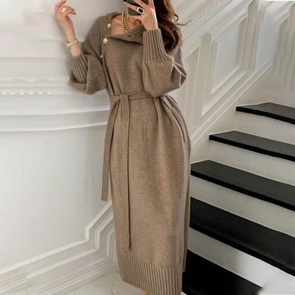 Women's Winter High Neck Long Knitted Dress