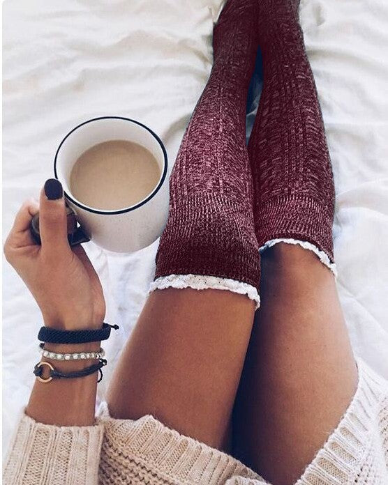 Women's Lace Trim Thigh High Socks Stockings