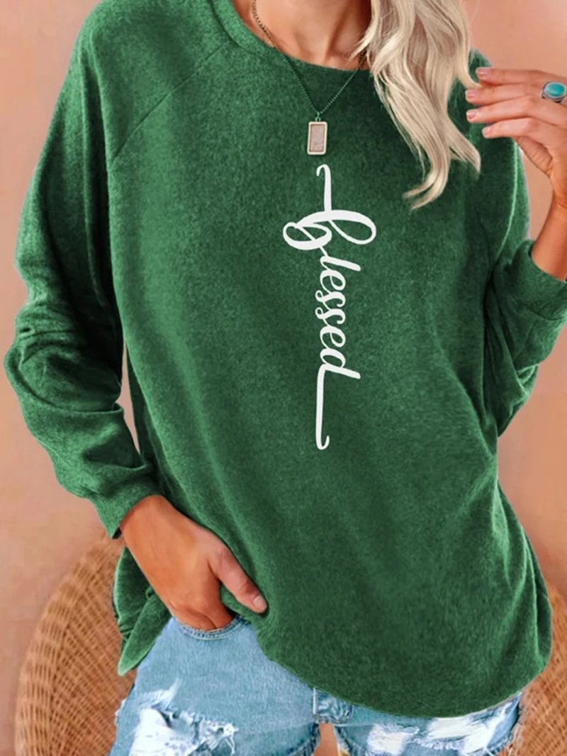 Women's T-Shirt Blessed Casual Solid Sweatshirt