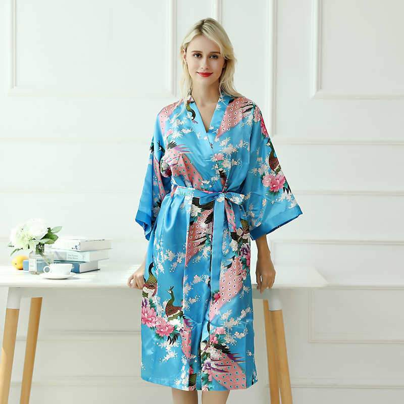 Women's Peacock Printing Long Ultra-thin Night-Robe