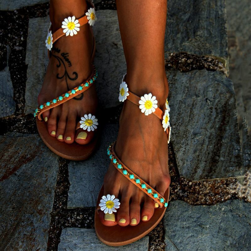 Floral Flat Beach Sandals For Women