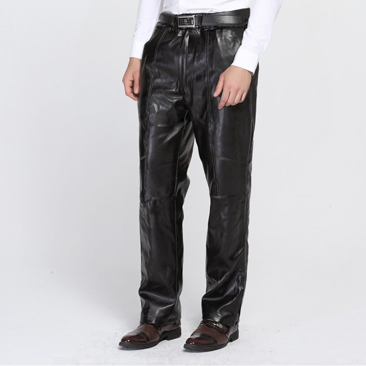 Men's Fleece Winter Trousers Leather Pants