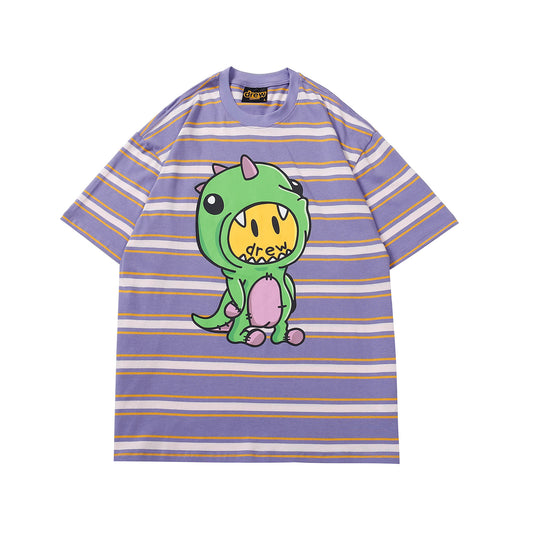 DREW Dinosaur Print Striped Unisex T-Shirt