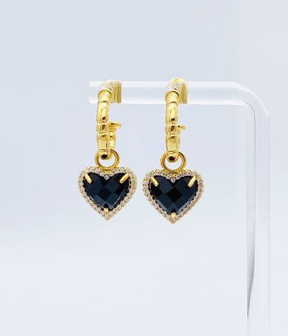 Black Love Heart Earrings with Diamonds