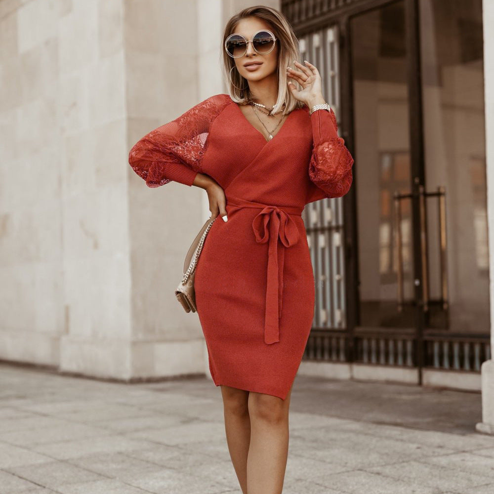 Spring Lace Slim Fit Knit Dress