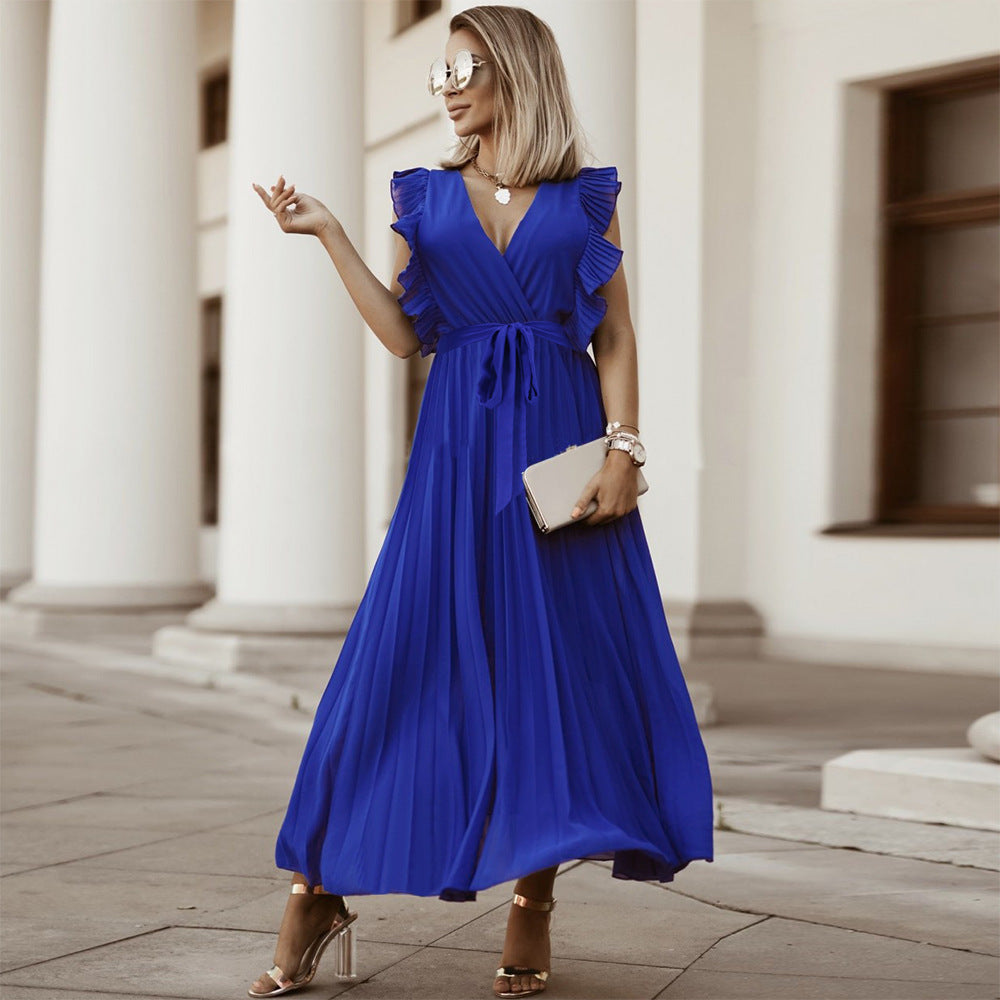 Chiffon Pleated Skirt Solid Color Dress