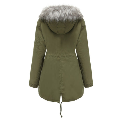 Women's Mid-length Hooded Fur Collar Warm And Fleece Coat