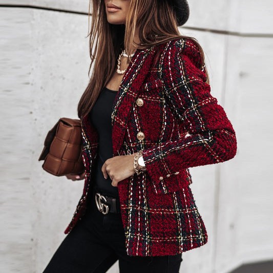 Plaid Short Blazer Jacket For Women