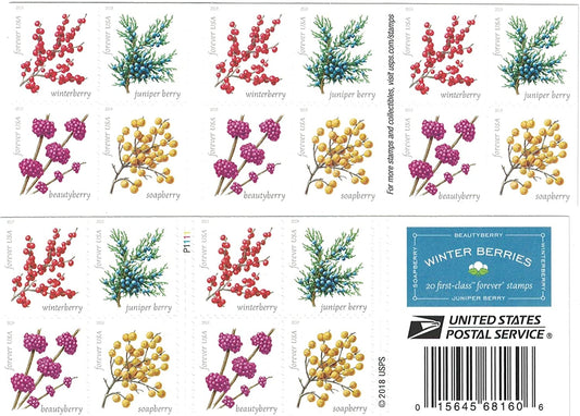 (2019) USPS Winter Berries First Class Forever Postage Stamps