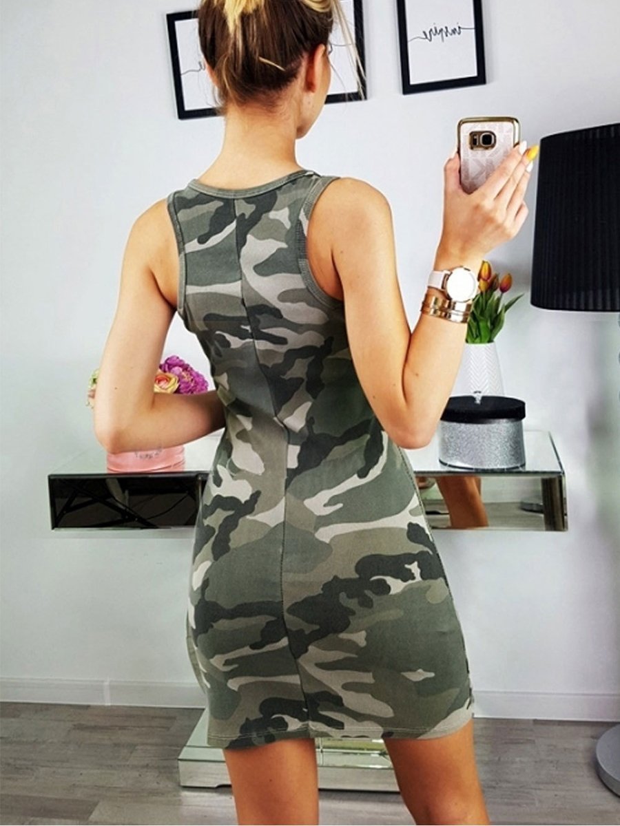 Women's Sexy Camo Printing Slim Sleeveless Bodycon Dress