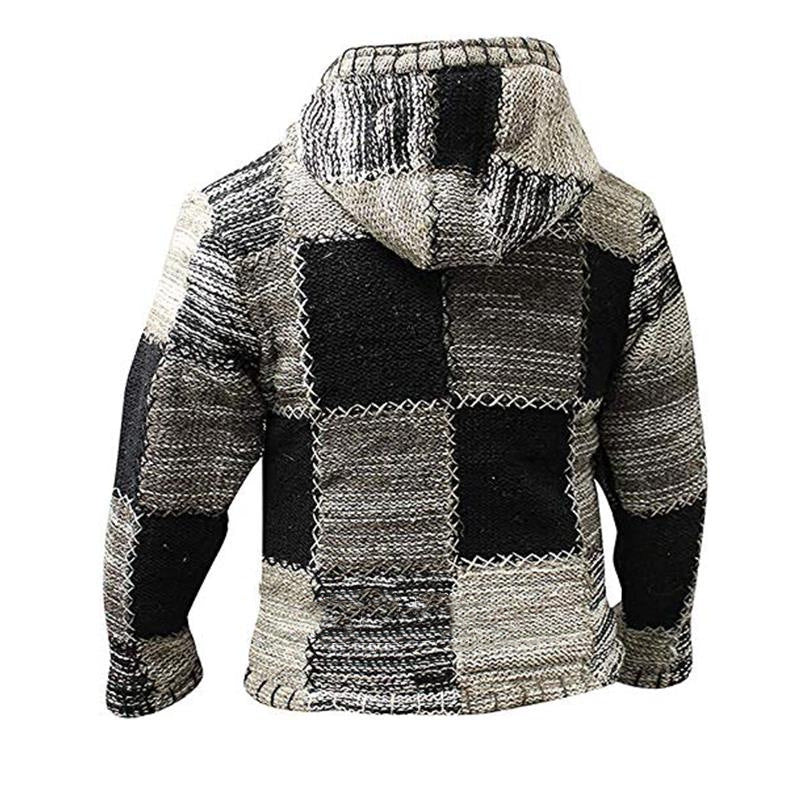 Men's Cardigan Jacket Winter Sweater Color Stitched Cardigan Coat