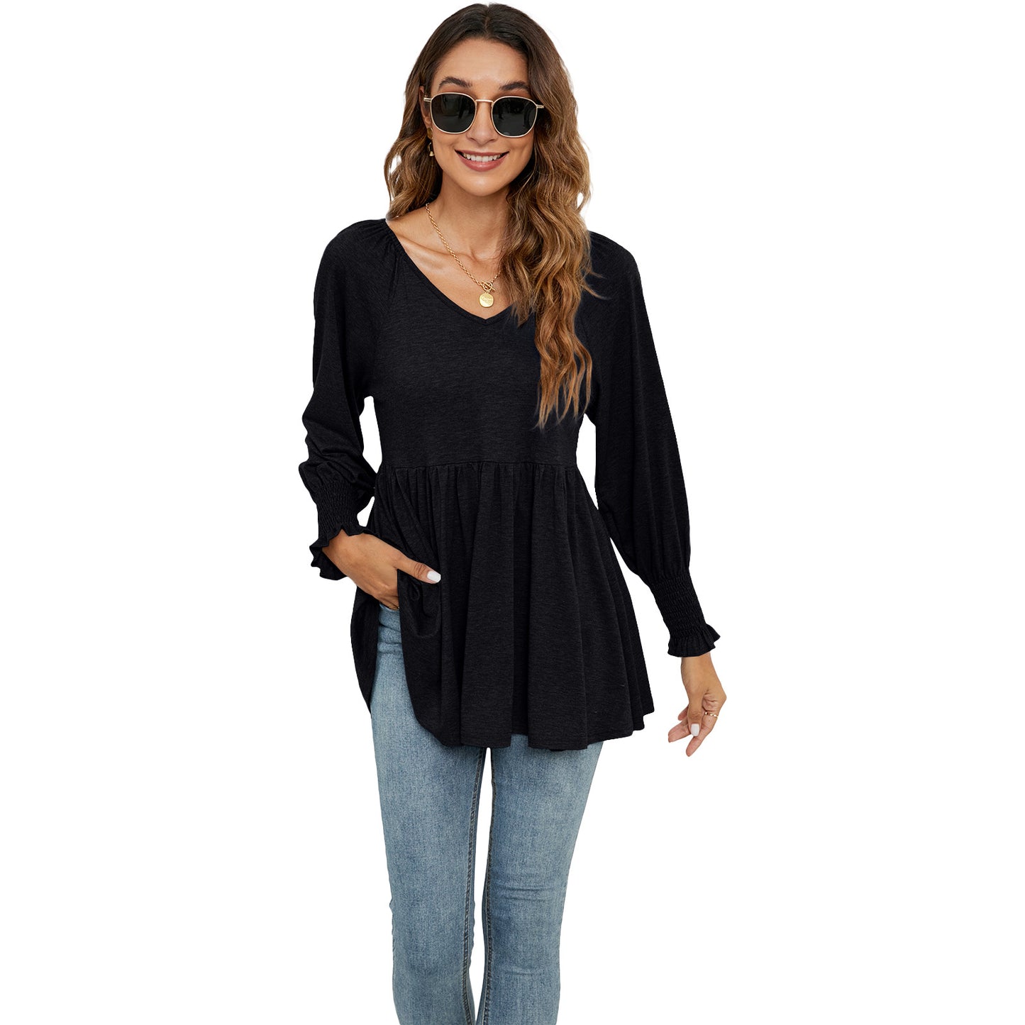 Women's V-Neck Casual Long Sleeves Blouses