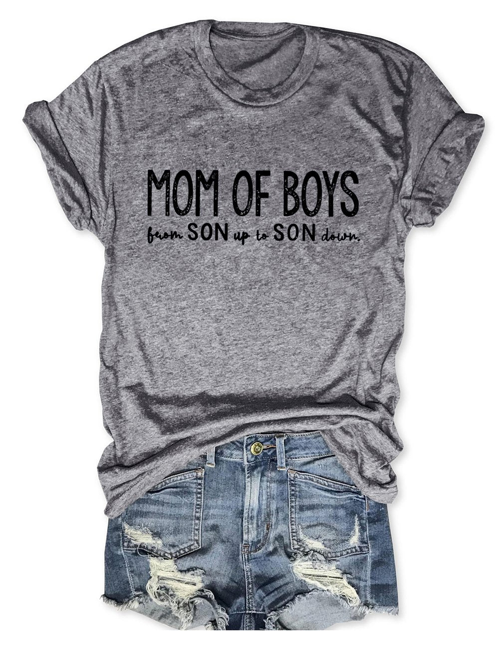Women's T-Shirt Mom Of Boys Grey Tee