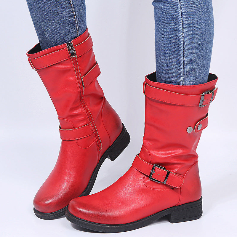 Women's Leather Zip Casual Mid Boots