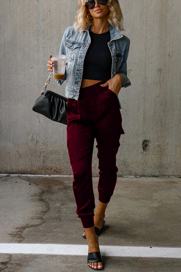 Women's Satin High Waist Pocket Jogging Pants