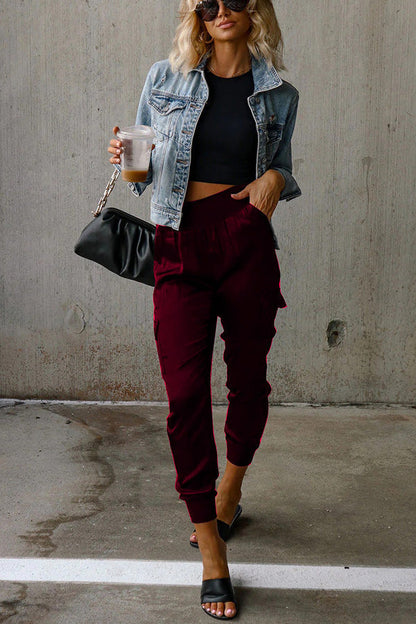 Women's Satin High Waist Pocket Jogging Pants