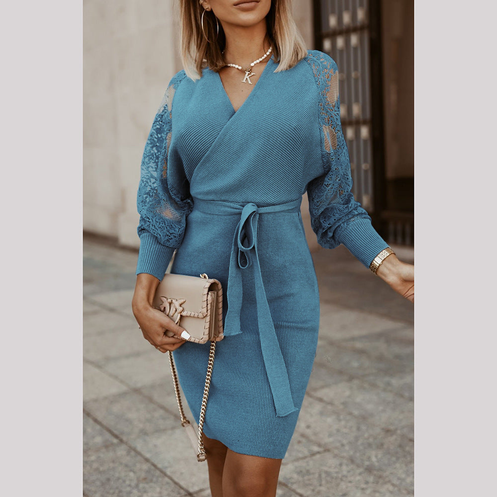Spring Lace Slim Fit Knit Dress