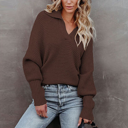 Women's V Neck Loose Knit Sweater