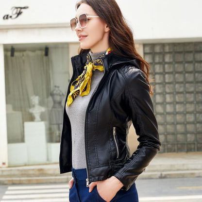 Leather Plush Winter Jacket For Women