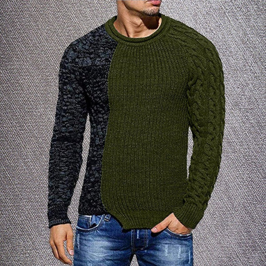 Men's Round Neck Sweater Colorblock Knitted Pullover