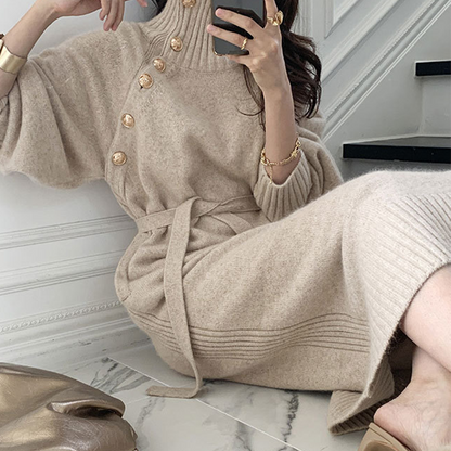 Women's Winter High Neck Long Knitted Dress