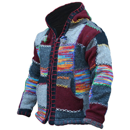 Men's Cardigan Jacket Winter Sweater Color Stitched Cardigan Coat