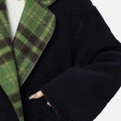 Women's Two Wear Christmas Green Plaid Long Jacket