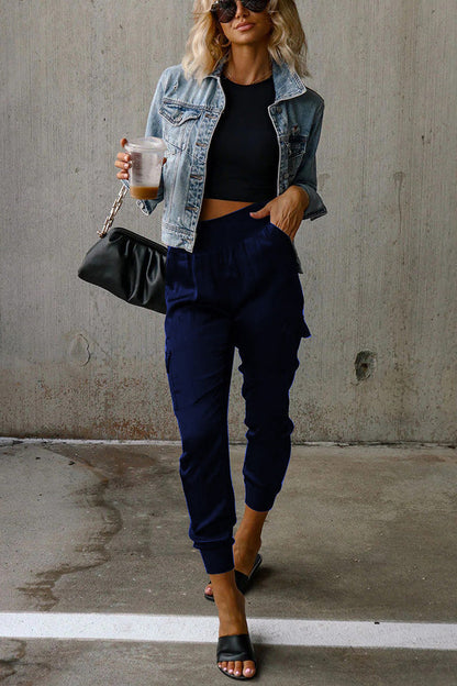 Women's Satin High Waist Pocket Jogging Pants