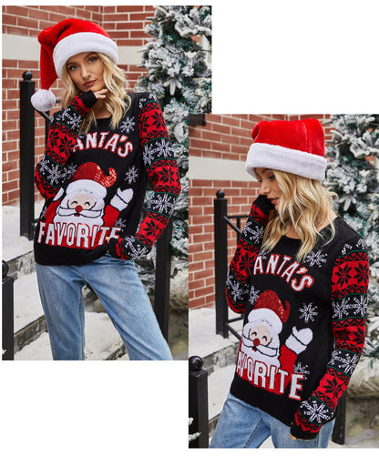 Woman Christmas Sequin Santa Embroidered Sweater