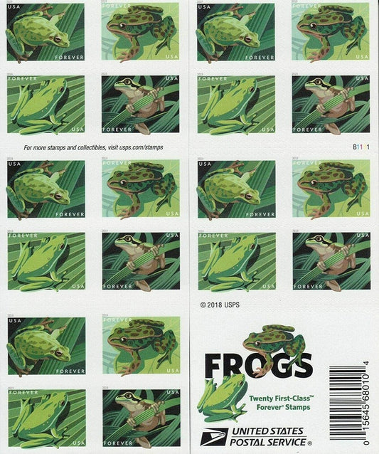 (2019) USPS Frogs Forever First Class Postage Stamps