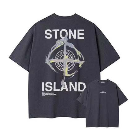 Stone Island Unisex Print Crew Neck Casual T-Shirt