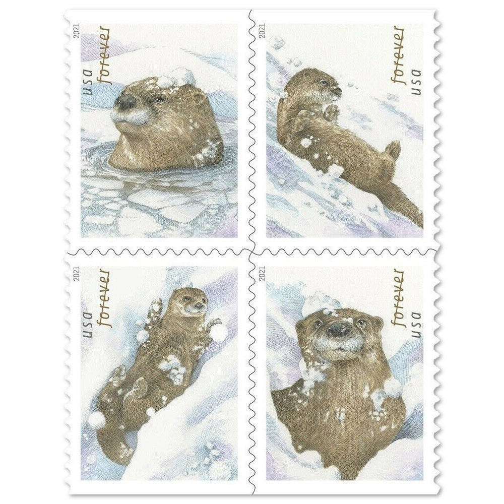 (2021) USPS Otters in Snow Forever Postage Stamps