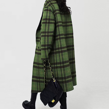 Women's Two Wear Christmas Green Plaid Long Jacket