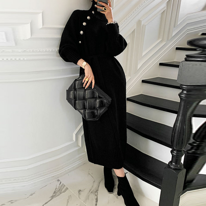 Women's Winter High Neck Long Knitted Dress