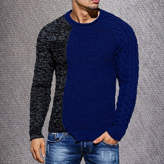 Men's Round Neck Sweater Colorblock Knitted Pullover