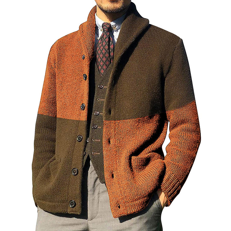 Men's Lapel Colourblock Cardigan Sweater