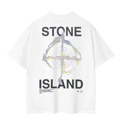 Stone Island Unisex Print Crew Neck Casual T-Shirt